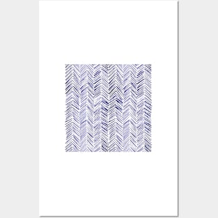 Watercolor Herringbone Pattern - Navy Blue Posters and Art